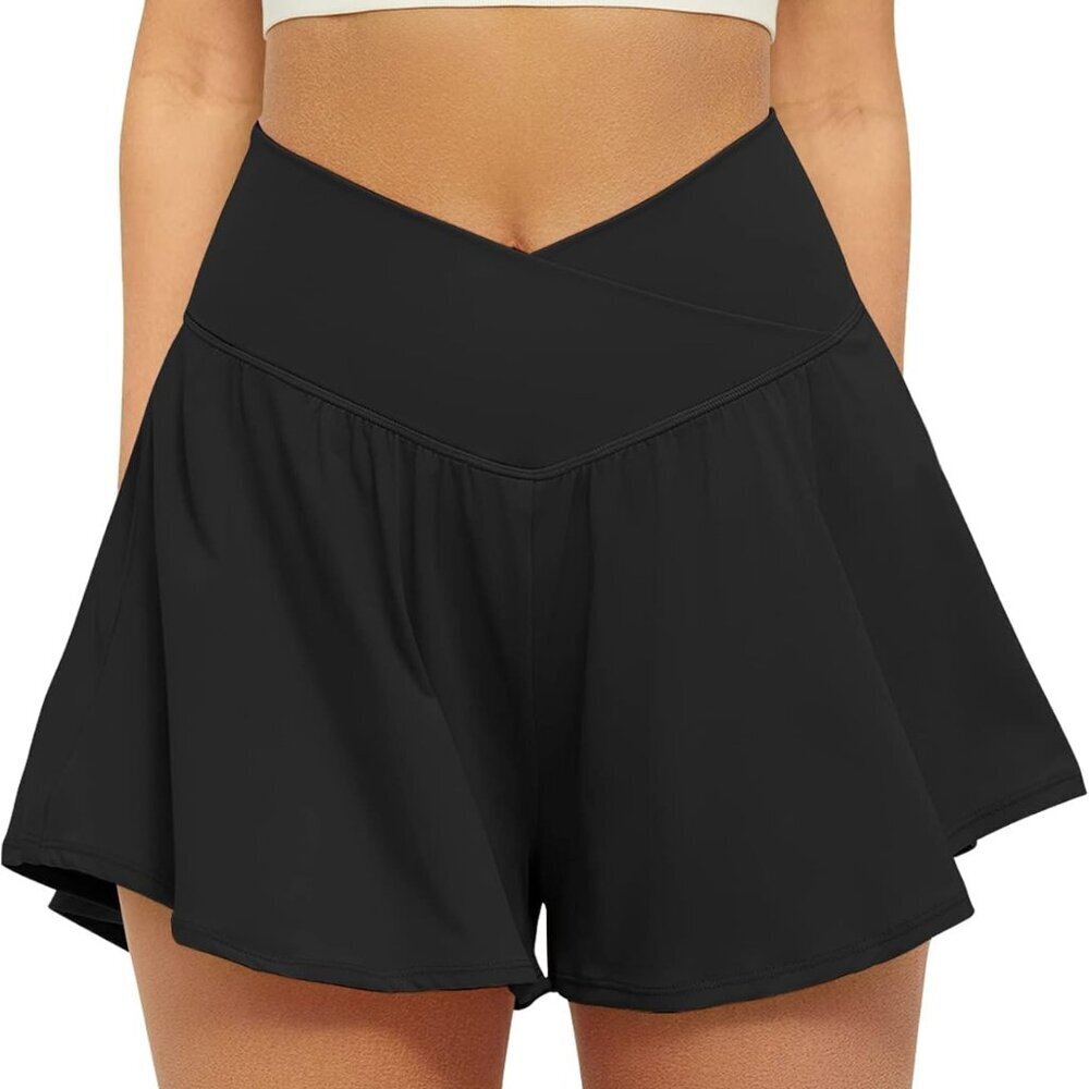 Brand New Crossover Athletic Shorts for Women - Large - Black - 79% Nylon, 21% S